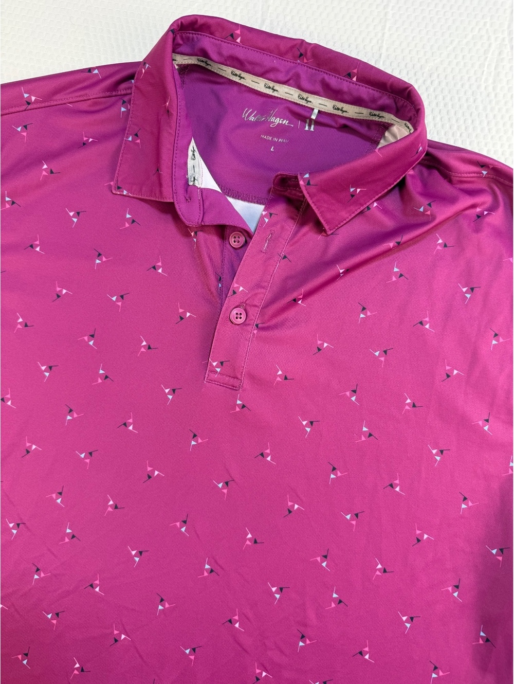 Walter Hagen 11 Men’s L Purple Golf Polo Geometric Print Stretch Golfcore